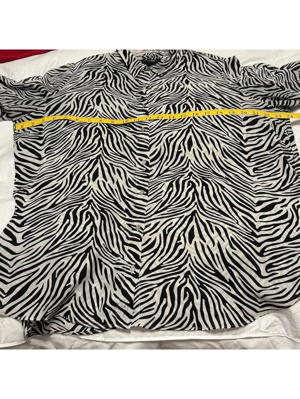 Jones New York Black White Zebra Print Button Down Shirt Women's 1X Lightweight - Picture 5 of 7